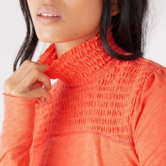 Free People Women's Orange Smocked Top - Picture 2 of 7